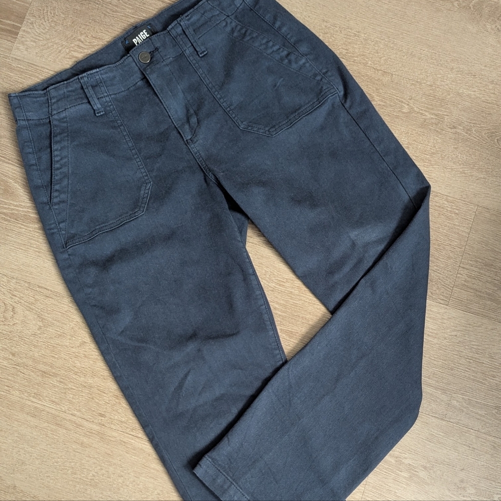 Paige Mayslie Straight Ankle Vintage Navy Haze Blue Twill Pants Womens Sz 29